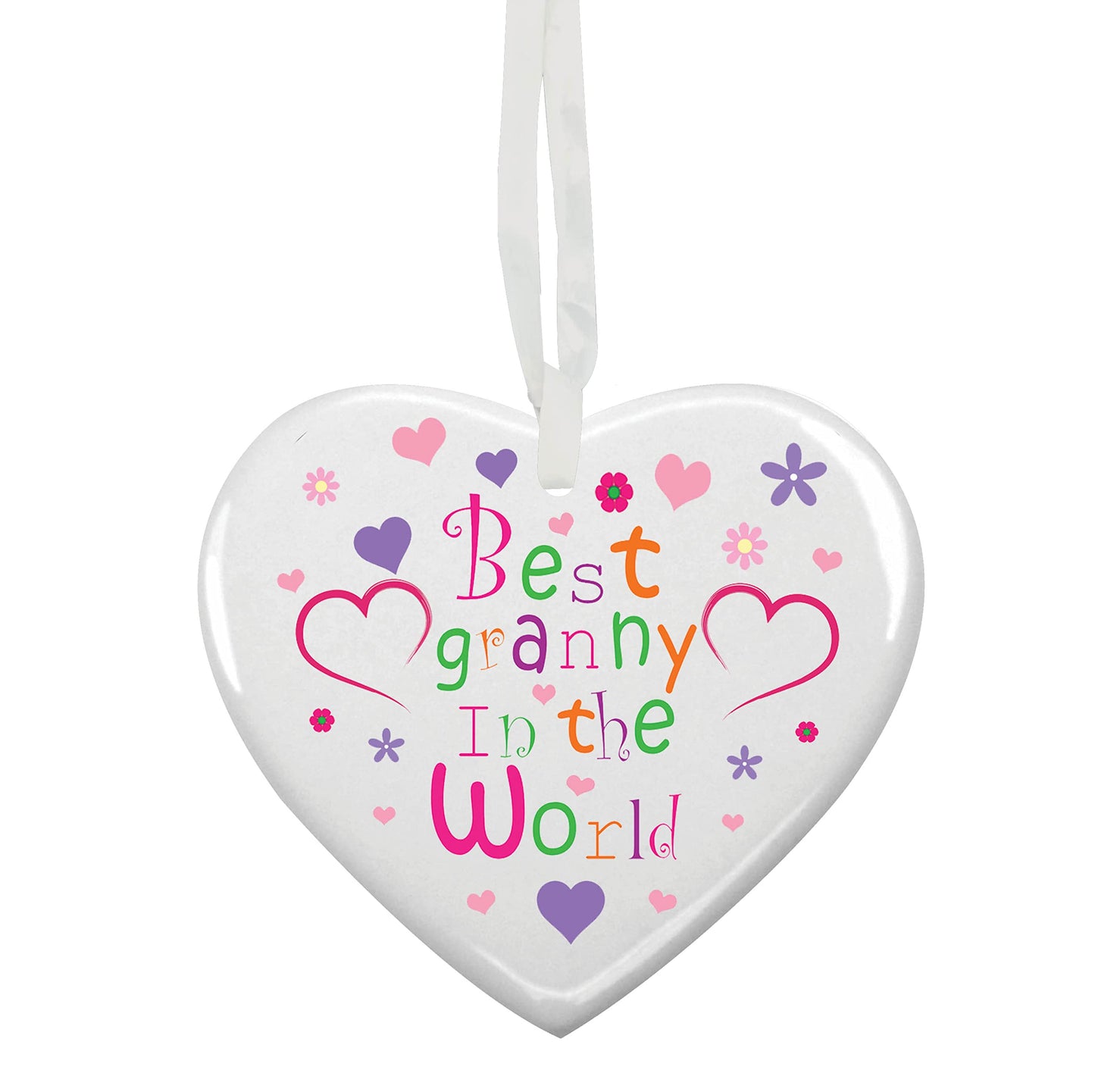Best In The World Granny Customised Hanging Heart Ceramic Keepsake Gift - (More Relative Options Are Available)