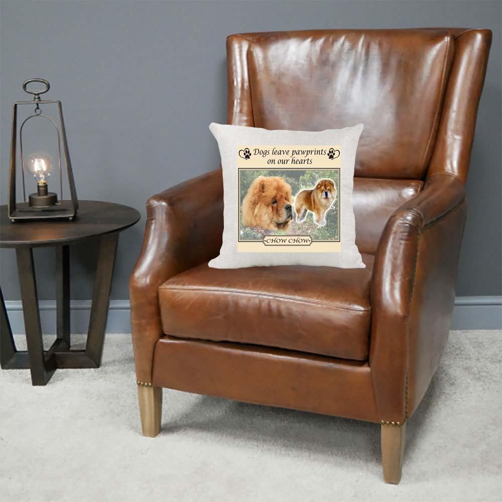 Chow Chow Terrier Dogs Leave Pawprints on our Hearts Country Canvas Style Cushion Cover Gift