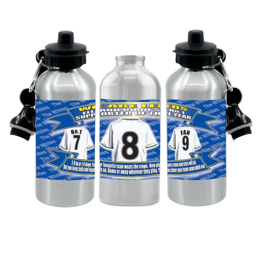 Leeds Football Shirt Silver Aluminium Two Lid Unisex Water Bottle Gift