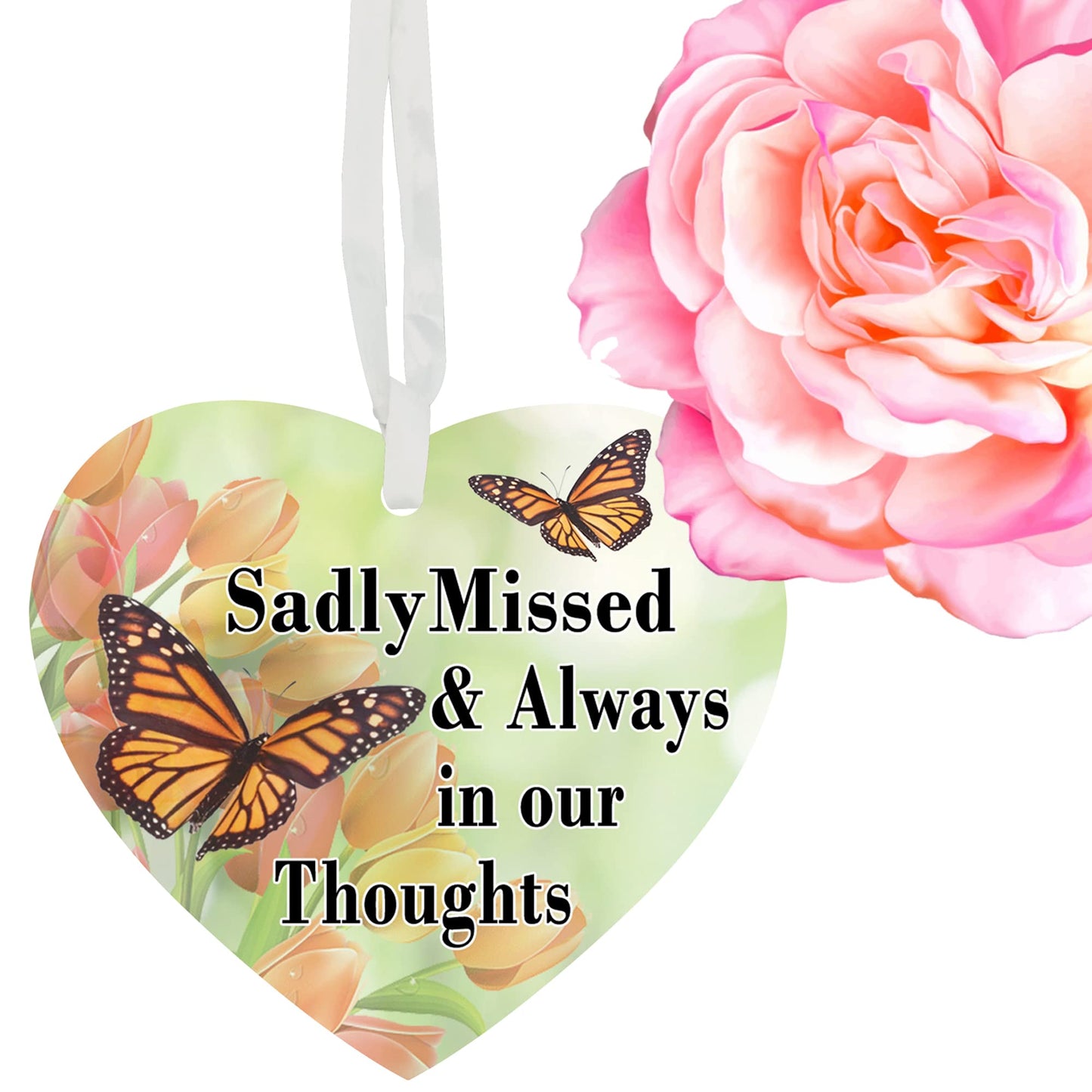 Sadly Missed & Always In Our Thoughts Remembrance Memorial Hanging Heart Any Occasion Valentine's Day Ceramic Keepsake Gift