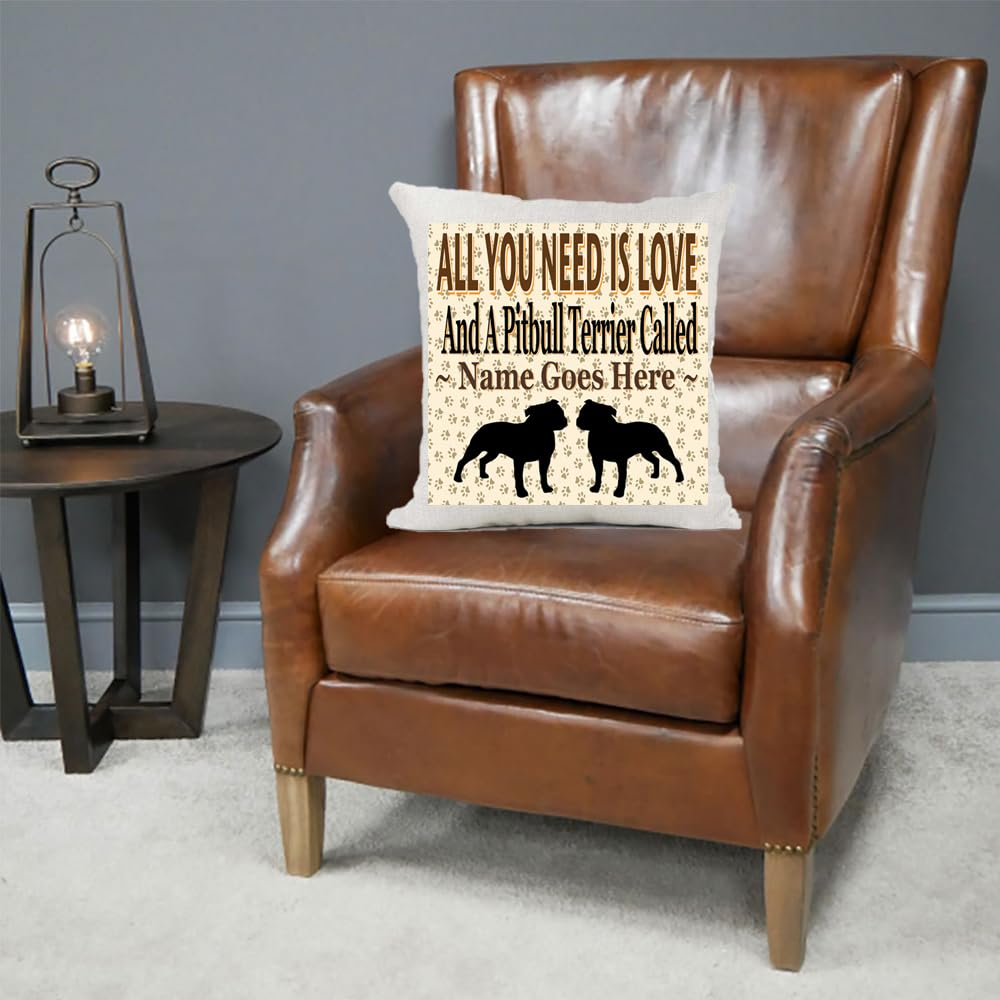 All You Need Is Love And A Pitbull Terrier Personalised Country Canvas Style Cushion Cover Gift