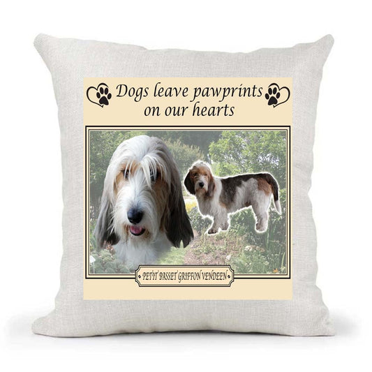 Petit Basset Griffon Vendeen Dogs Leave Pawprints on our Hearts Country Canvas Style Cushion Cover Gift