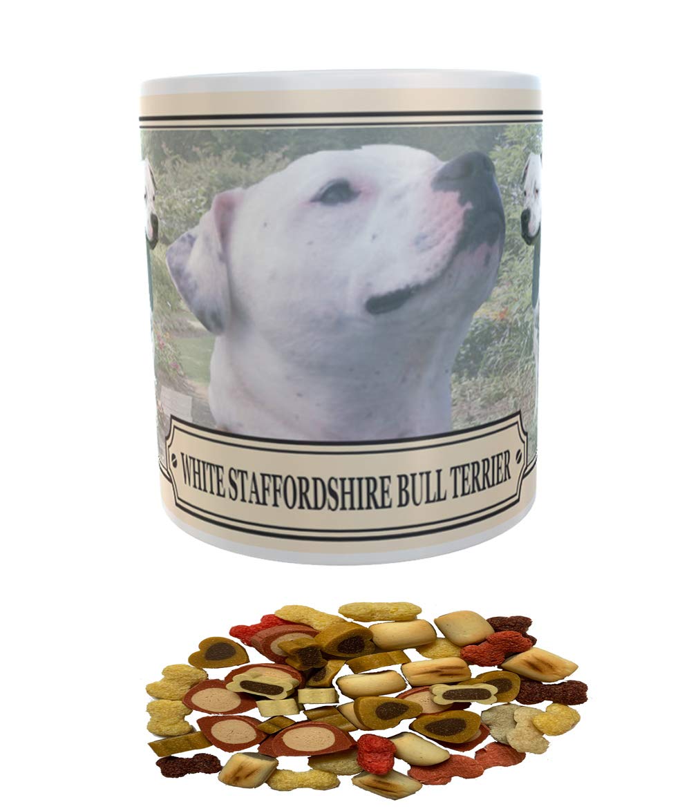 White Staffy Staffordshire Bull Terrier Dog Breed Gift Mug with Treats