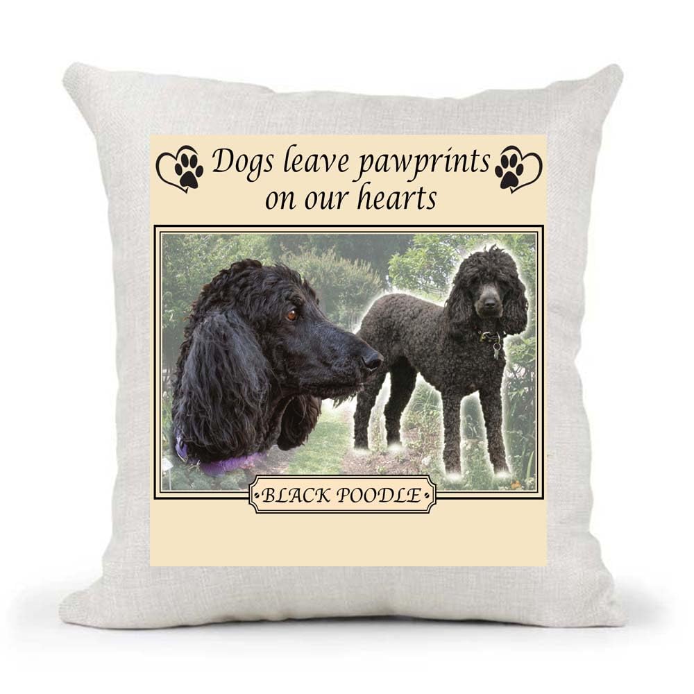 Black Poodle Dogs Leave Pawprints on our Hearts Country Canvas Style Cushion Cover Gift
