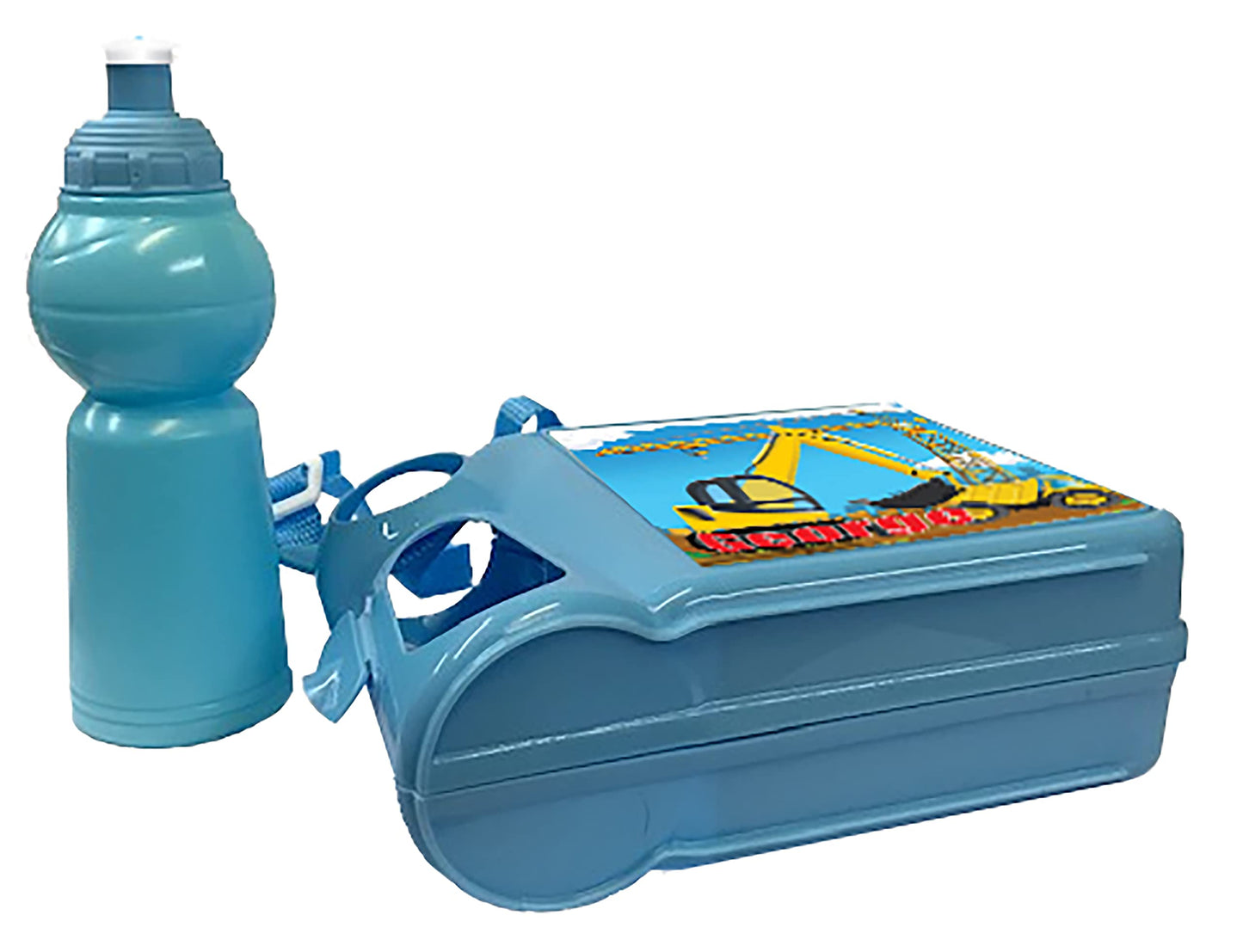 Personalised Digger Plastic Lunch Box and Water Bottle Back to School Gift Set
