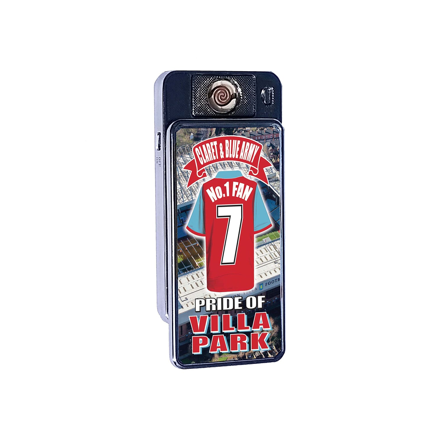 The Villa No.1 Fan Football Shirt Rechargeable Gift Boxed Silver Metal USB Lighter Team-Aston-Villa