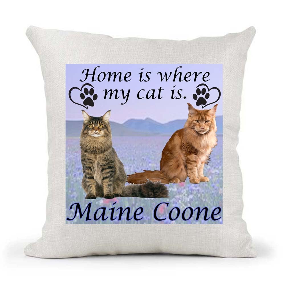 Maine Coone Breed Home is Where My Cat is Kitten Slave Owner Country Canvas Style Cushion Cover Gift