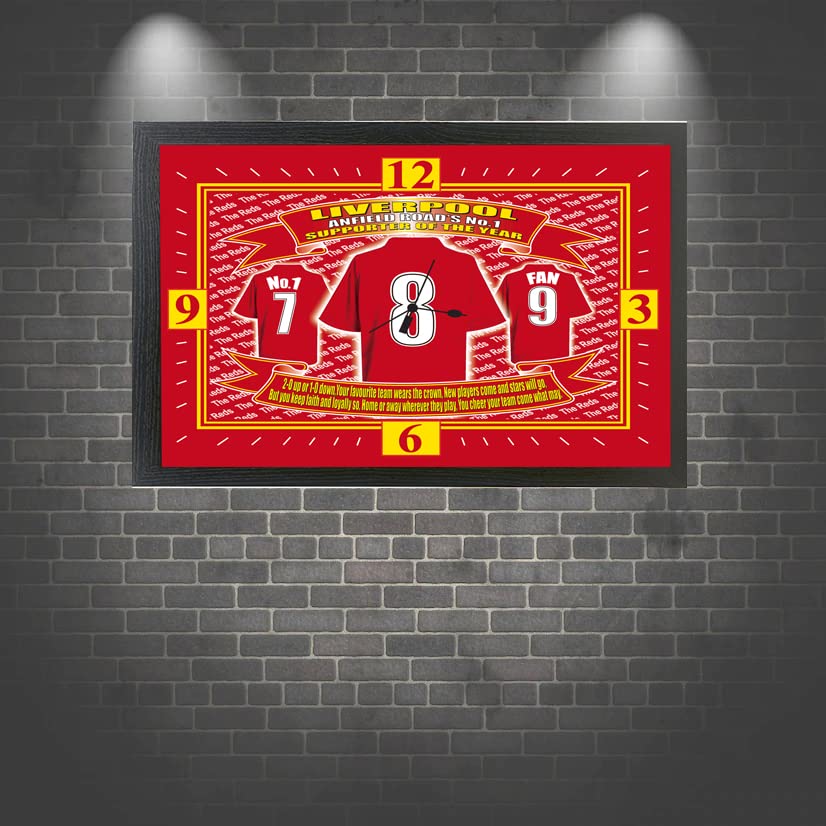 Liverpool Football Shirt Clock Gift Present - Rectangular Mantel Clock - Red, White - Wall Mountable - Battery Powered - Indoor Use - Casual Style