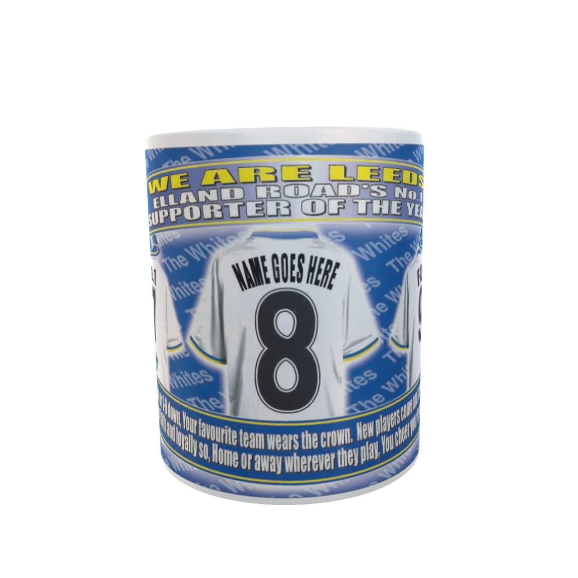 Leeds U Personalised Football Team Shirt Mug Gift with Chocolate Footballs