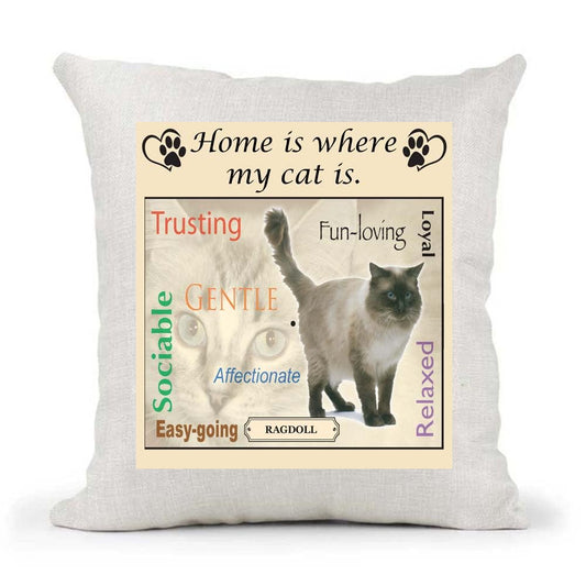 Ragdoll Breed Home is Where My Cat Country Canvas Cushion Cover Gift