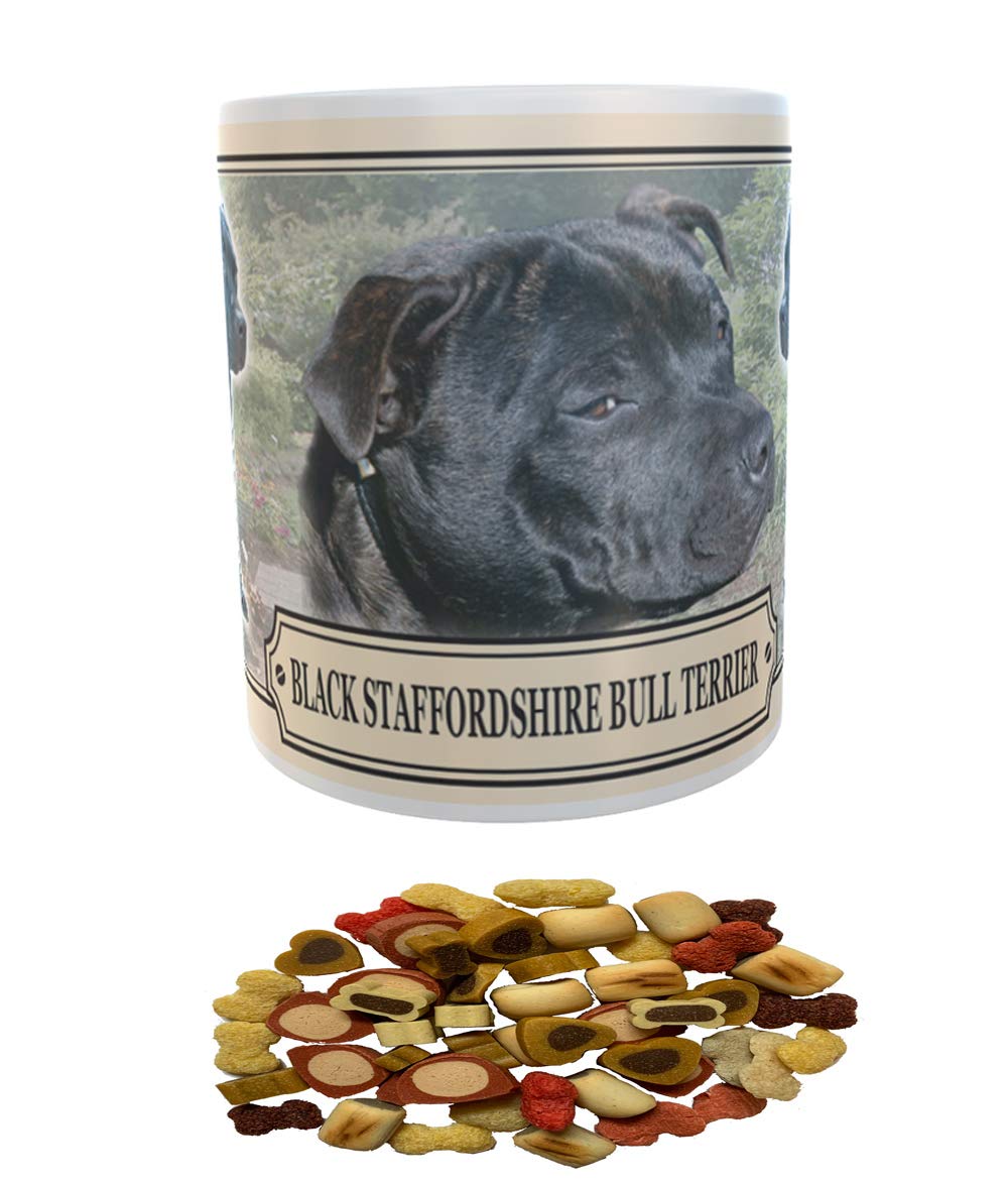 Black Staffordshire Bull Terrier Dog Breed Gift Mug with Treats
