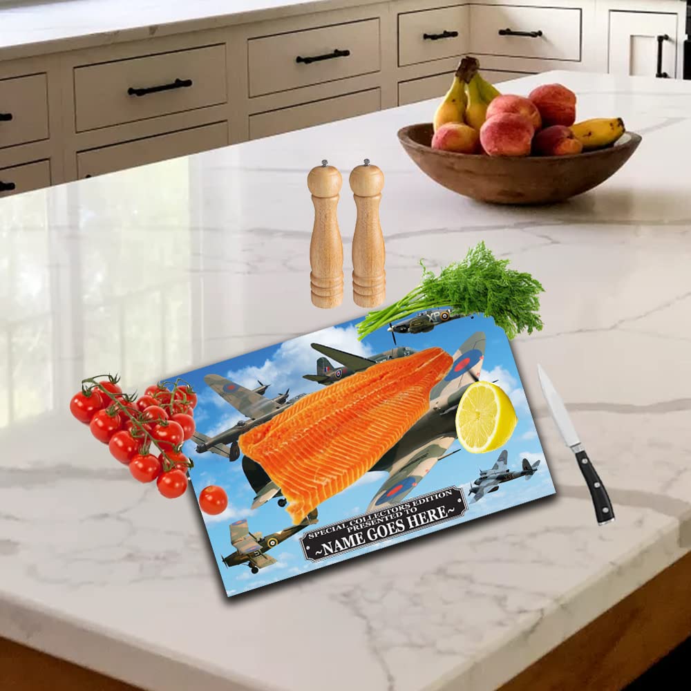 British WWII Iconic War Planes Personalised Toughened Glass Heat Resistant Worktop Saver Cutting and Chopping Board Gift