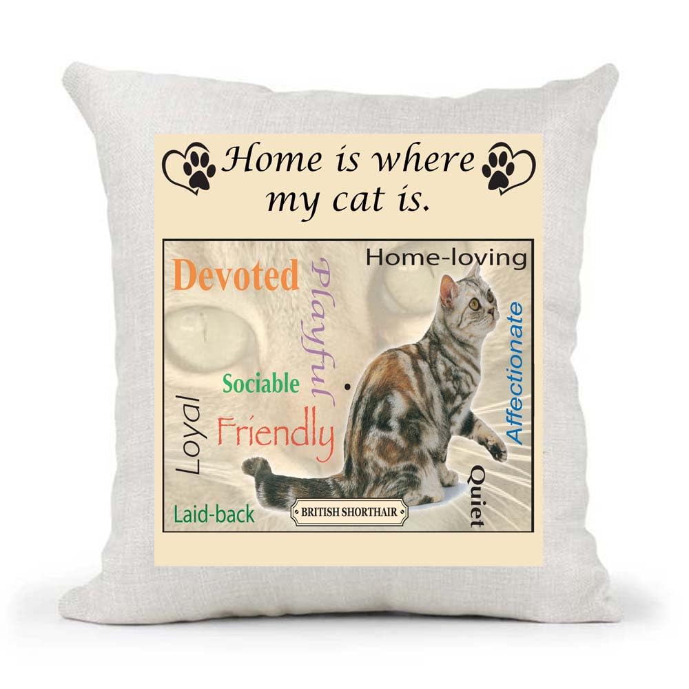 British Shorthair Breed Home is Where My Cat is Country Canvas Style Cushion Cover Gift
