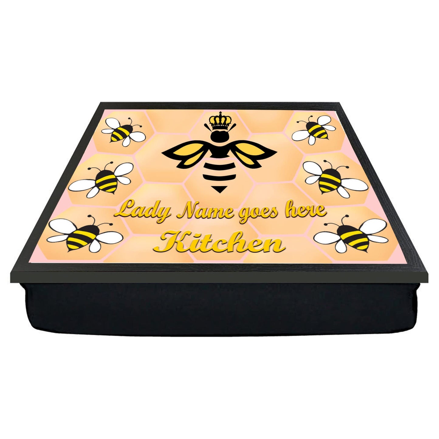 Lady Bee Honeycomb Design Personalised Soft Cushion Lap Tray Gift