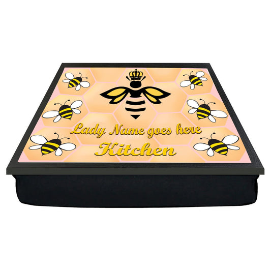 Lady Bee Honeycomb Design Personalised Soft Cushion Lap Tray Gift