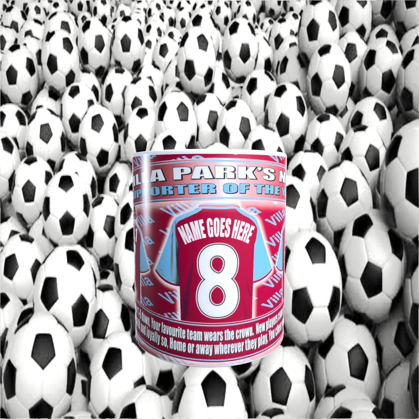 The Villa Personalised Football Shirt Ceramic Mug Team-Aston Gift with Chocolate Footballs