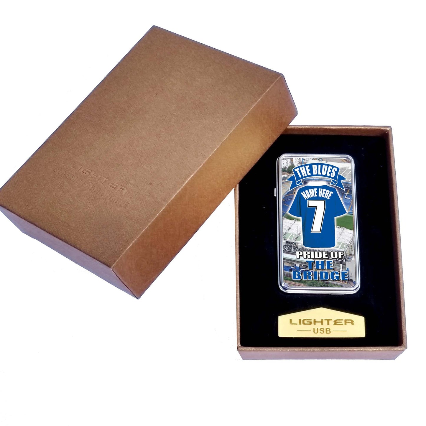 The Pensioners Personalised Football Shirt Rechargeable Gift Boxed Silver Metal USB Lighter Team-Chelsea