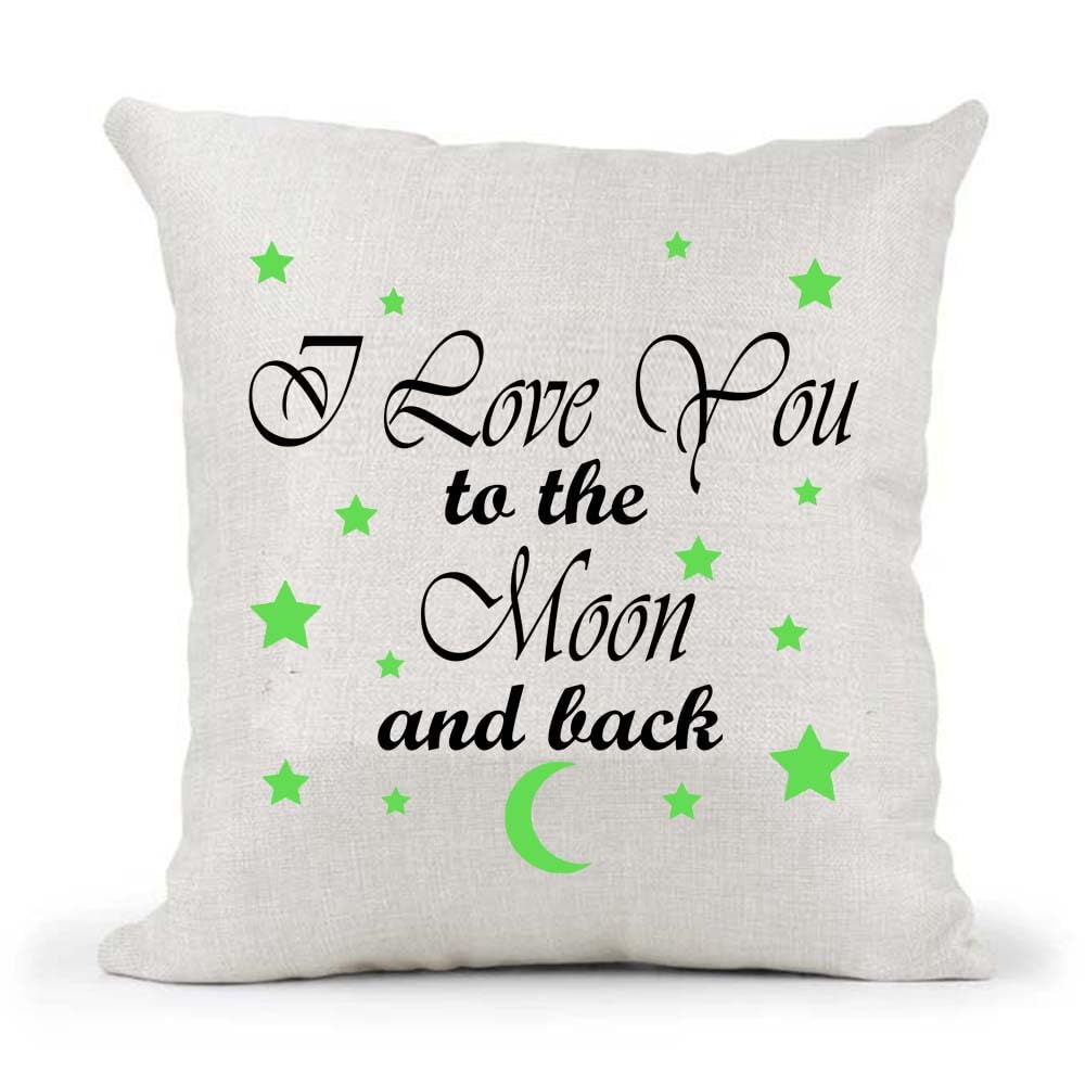 Lime Green I Love You To The Moon And Back poem Mother's Father's Day Birthday Present Country Canvas Style Cushion Cover Gift