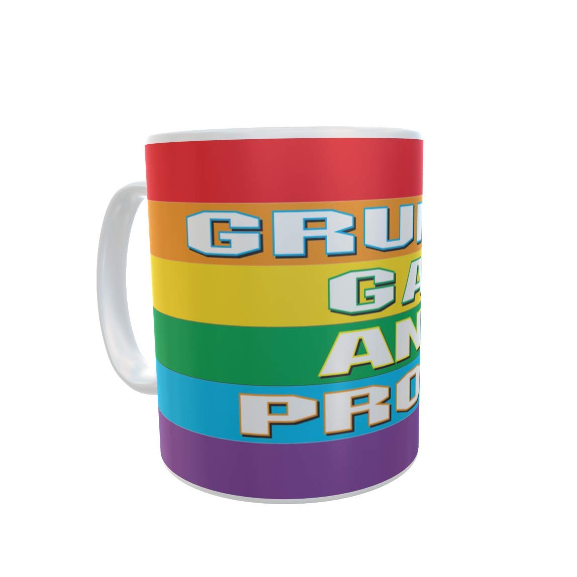Grumpy Gay and Proud Rainbow Stripe Ceramic Gift Mug