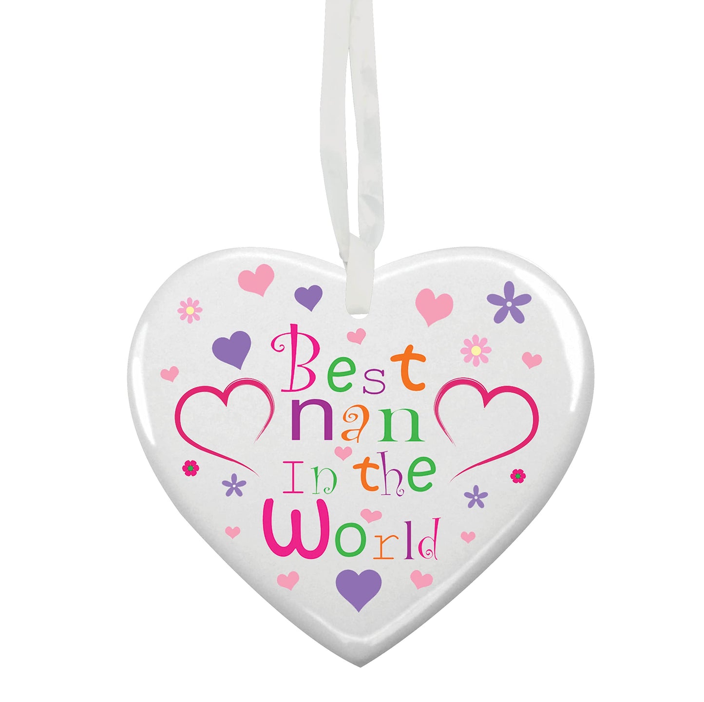 Best In The World Nan Customised Hanging Heart Ceramic Keepsake Gift - (More Relative Options Are Available)