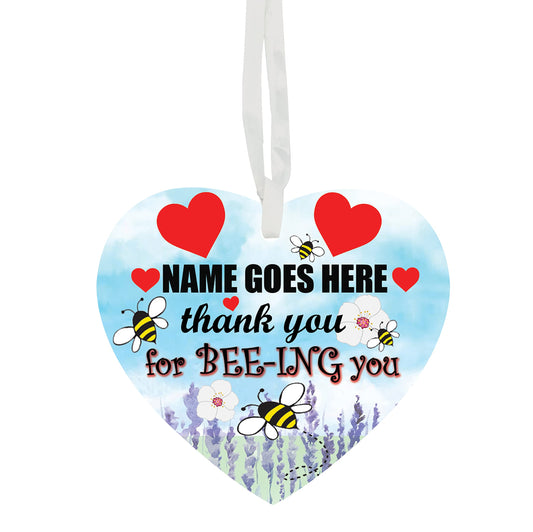 Thank You For BEE-ING You Personalised Hanging Heart Ceramic Keepsake With Blue Sky & Red Hearts Setting Gift