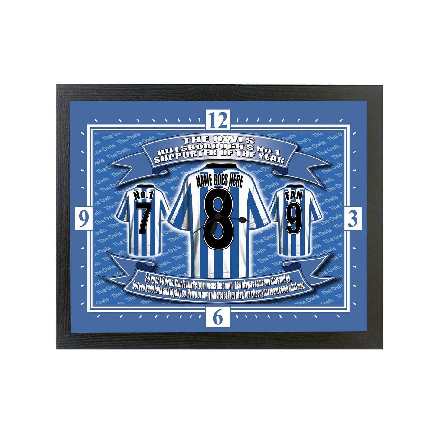 Sheff Wed Personalised Football Shirt Clock Gift Present