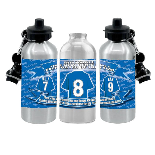 Mill(wall) Football Shirt Silver Aluminium Two Lid Unisex Water Bottle Gift