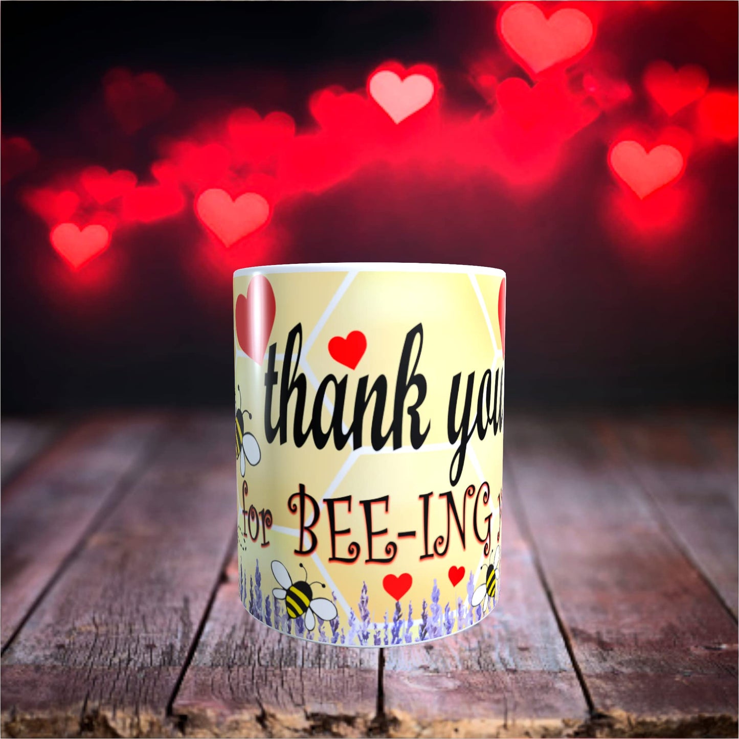 Honeycomb Yellow Red Love Hearts Valentine's Day Any Occasion Mug Gift
