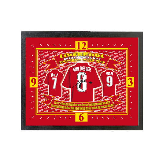 Liverpool Personalised Football Shirt Clock Gift Present, Red, White, M