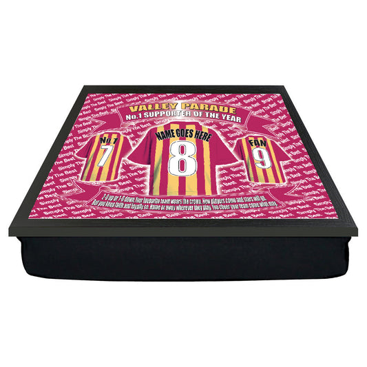 Bradford City Personalised Lap Tray - Cushion Base - Football Shirt Design - Gift Present