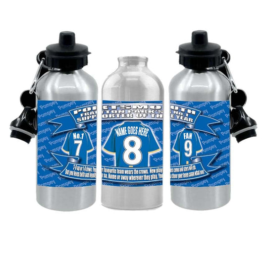 Personalised Ports(mouth) Water Bottle - Football Shirt - Silver Aluminium Two Lids - Unisex Gift
