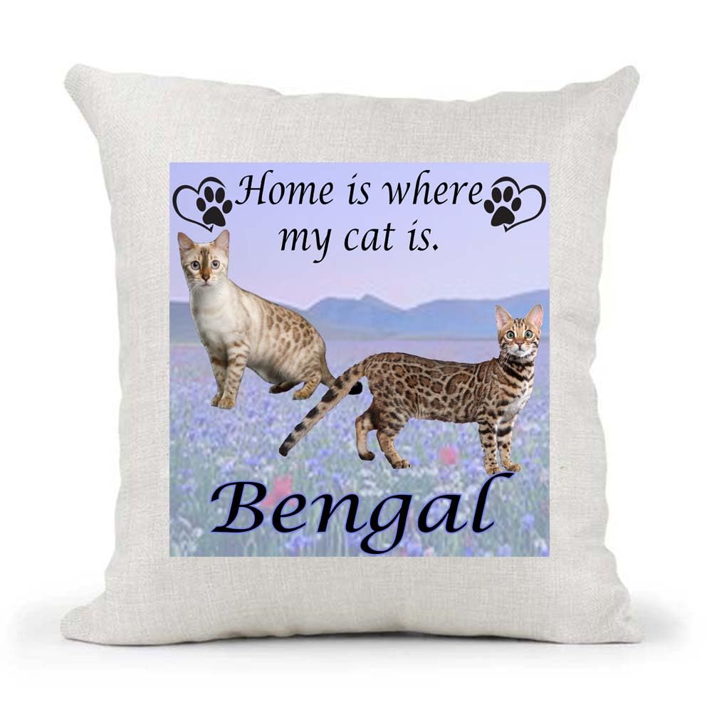 Bengal Breed Home is Where My Cat is Kitten Slave Owner Country Canvas Style Cushion Cover Gift