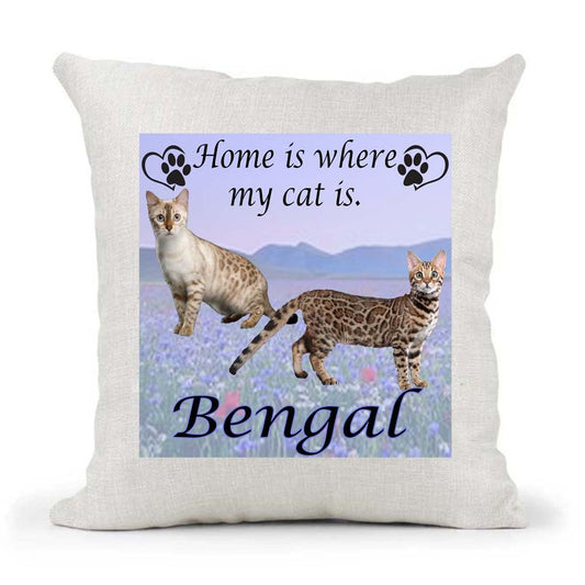 Bengal Breed Home is Where My Cat is Kitten Slave Owner Country Canvas Style Cushion Cover Gift