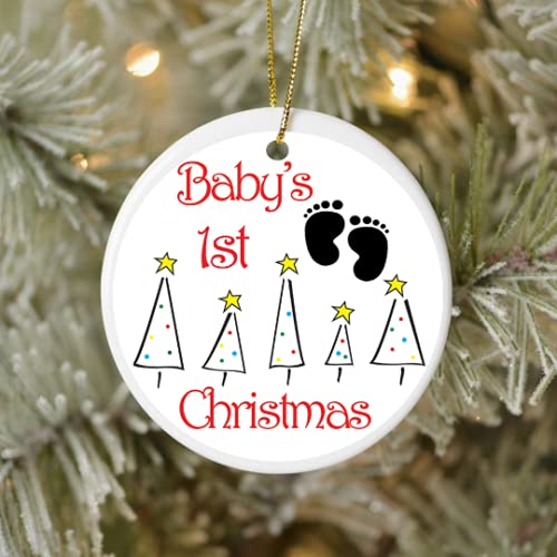Baby's Footprint First Christmas Ceramic Tree Keepsake Hanging Decoration, White, 7 x 7cm
