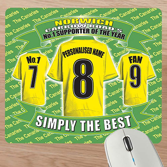 Norwich Football Shirt Personalised Mouse Mat Gift