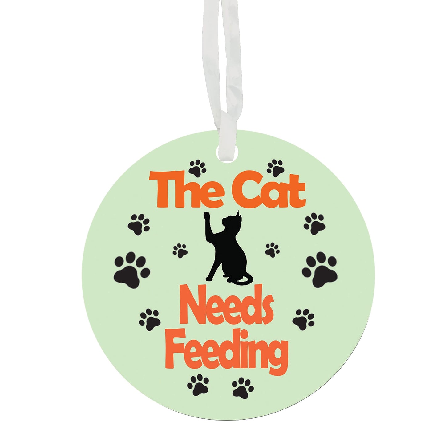 The Cat Needs Feeding - Has Been Fed Reversible Hanging Novelty Pet Ceramic Gift