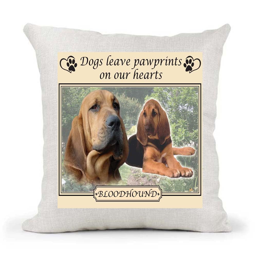 Bloodhound Dogs Leave Pawprints on our Hearts Naturally Country Canvas Style Cushion Cover Gift