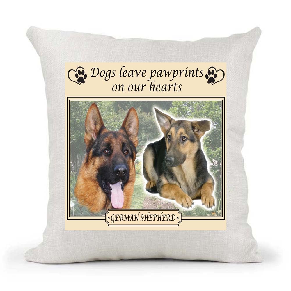 German Shepherd Dogs Leave Pawprints on our Hearts Country Canvas Style Cushion Cover Gift
