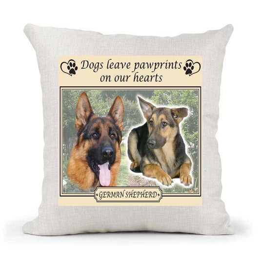 German Shepherd Dogs Leave Pawprints on our Hearts Country Canvas Style Cushion Cover Gift