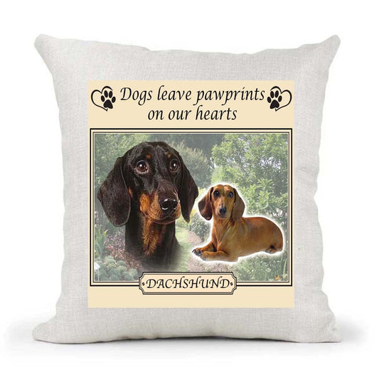 Dachshund Dogs Leave Pawprints on our Hearts Country Canvas Style Cushion Cover Gift