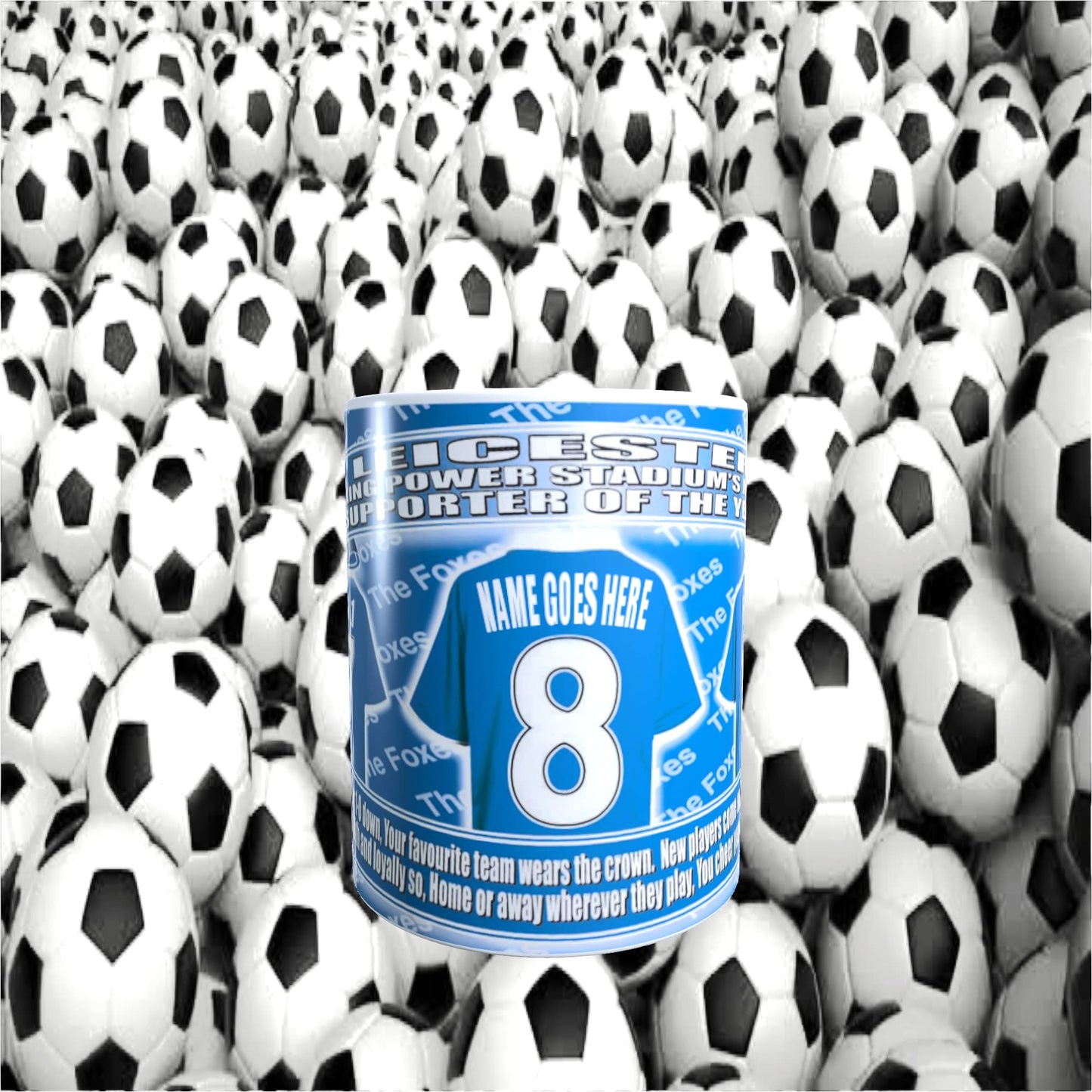 Leicester Football Team Shirt Personalised Mug Gift with Chocolate Footballs