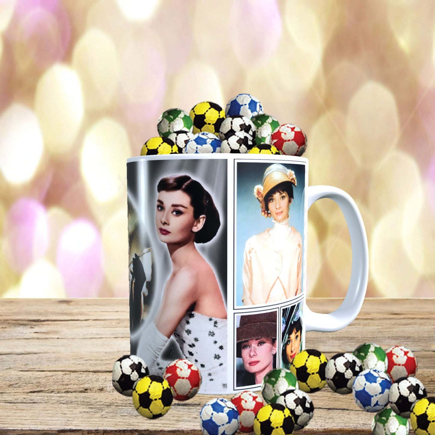 Hepburn Celebrity Icon Mug with Choice of Sweets Gift Movie Star*Audrey