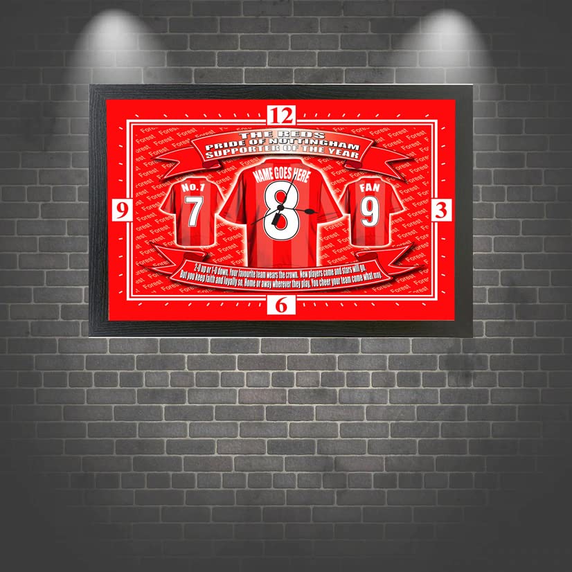 Notts Forest Personalised Football Shirt Wall Clock Gift Present - Red, 25cm x 34cm - Modern Sports Wall Clock