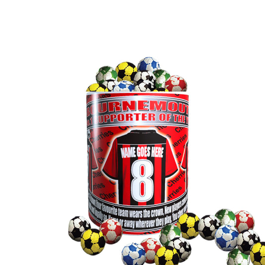 Bournemouth Football Team Shirt Personalised Mug Gift with Chocolate Footballs