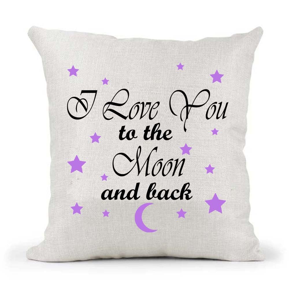 Purple I Love You To The Moon And Back poem Mother's Father's Day Birthday Present Country Canvas Style Cushion Cover Gift