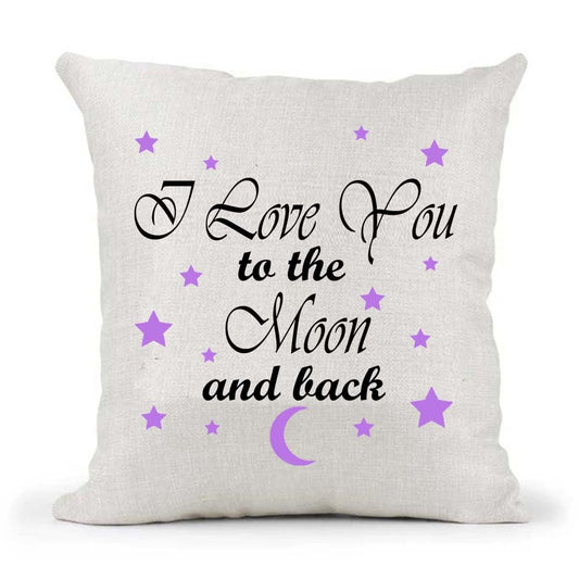 Purple I Love You To The Moon And Back poem Mother's Father's Day Birthday Present Country Canvas Style Cushion Cover Gift
