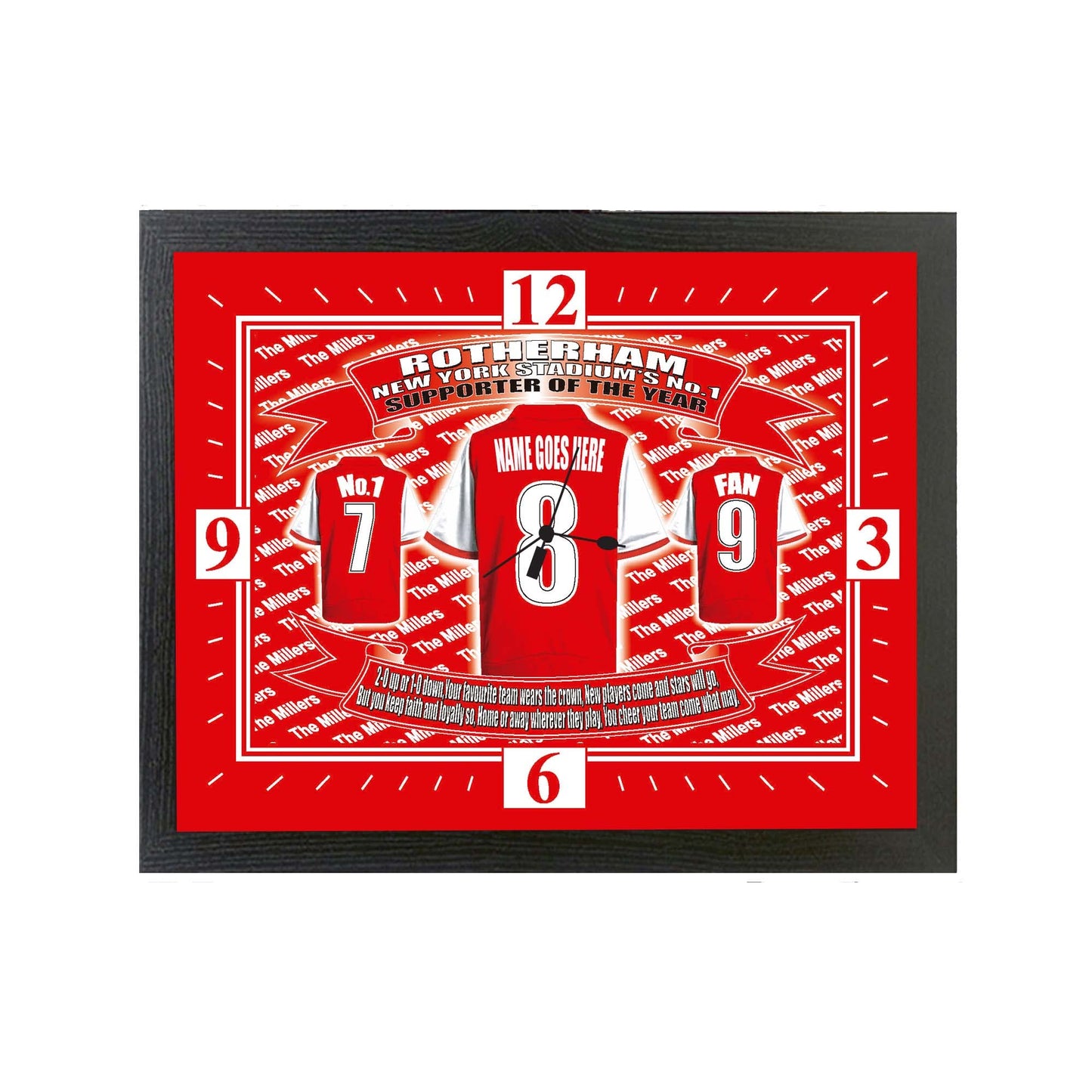 Rotherham Football Shirt Personalised Clock Gift Present