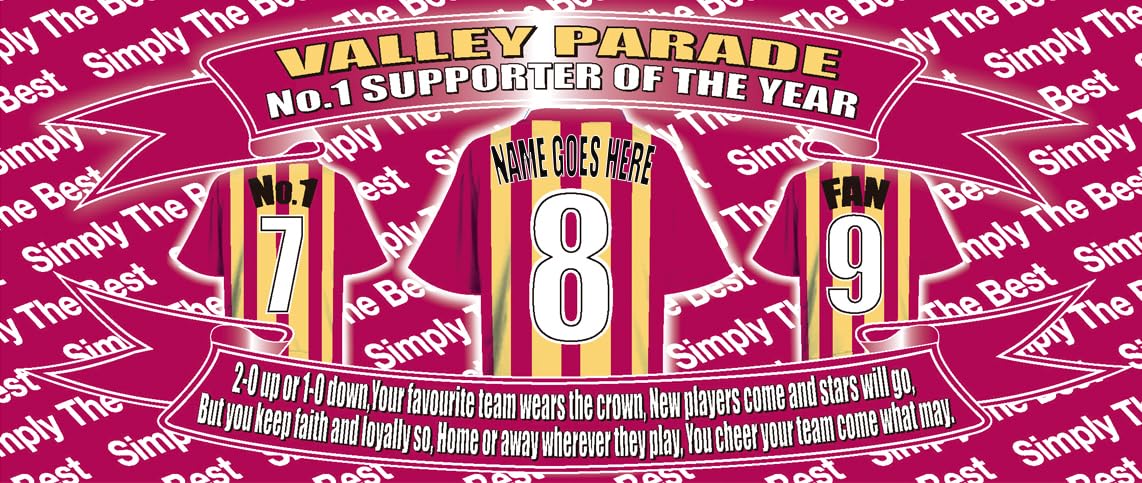 Bradford Personalised Football Shirt Silver Aluminium Two Lid Unisex Water Bottle Gift