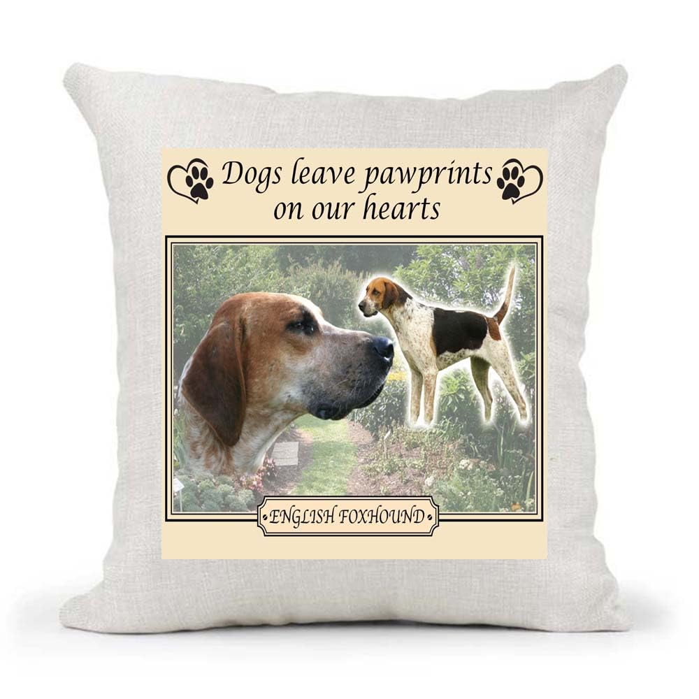 English Foxhound Dogs Leave Pawprints on our Hearts Country Canvas Style Cushion Cover Gift