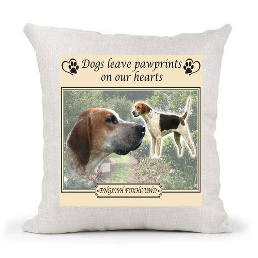 English Foxhound Dogs Leave Pawprints on our Hearts Country Canvas Style Cushion Cover Gift